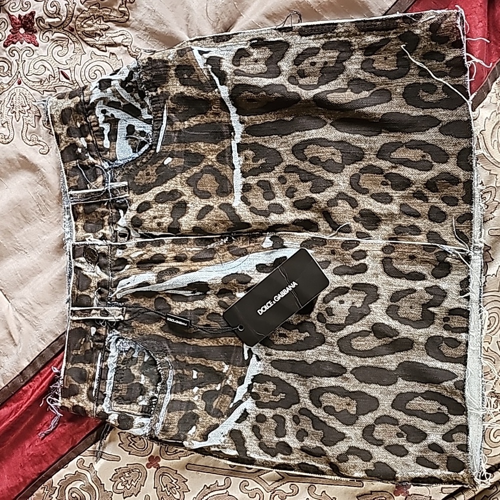 Dolce Gabbana Leopard Print Denim Mini